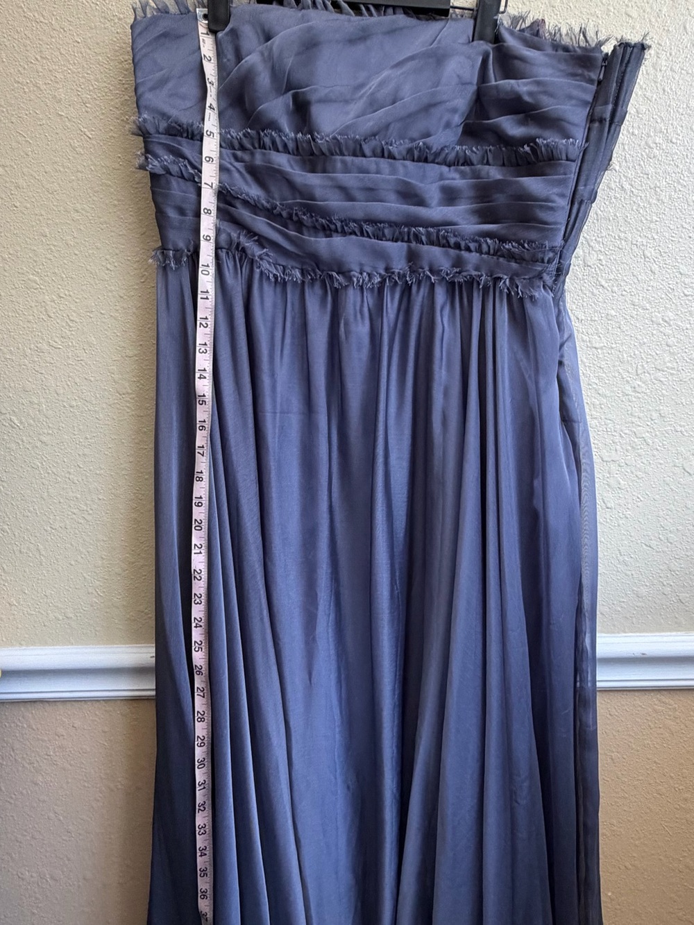 Monique Lhuillier Strapless Ruching Chiffon Dress in Slate